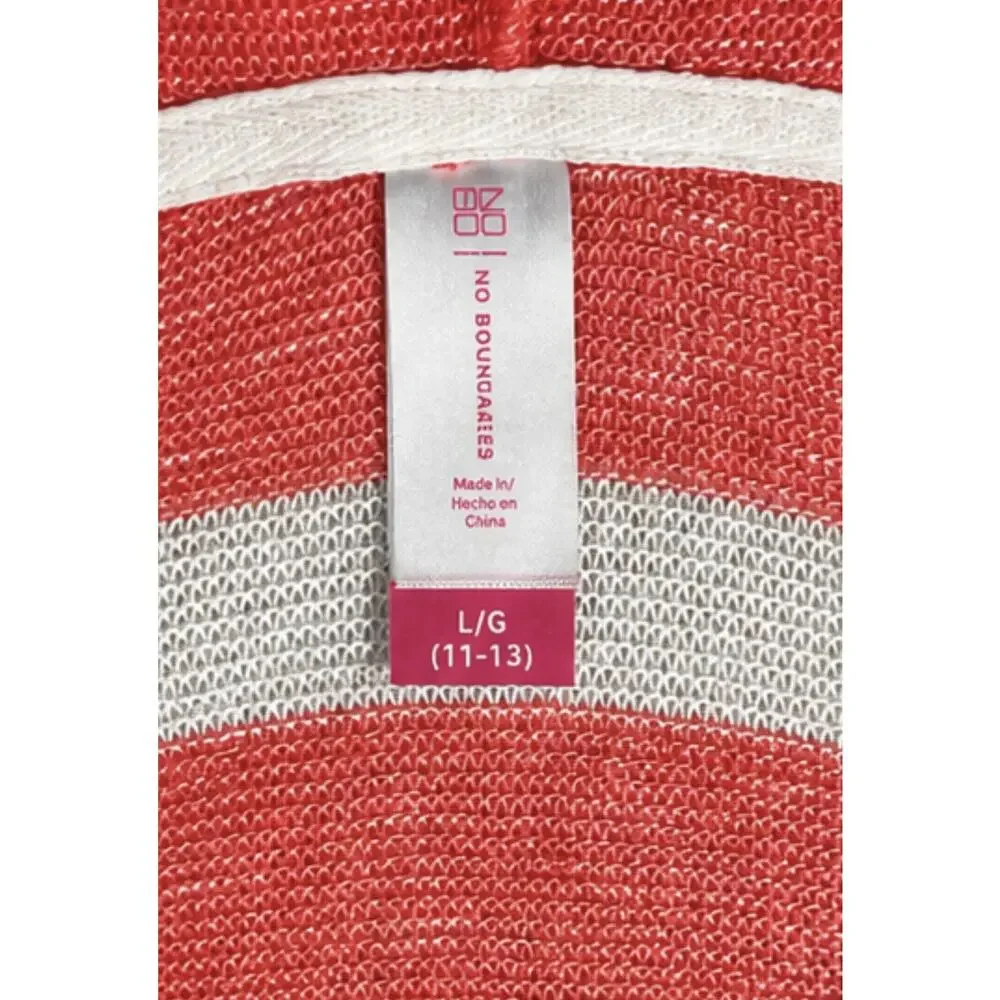 No Boundaries Girls L 11-13 Pink White Striped Hooded V-Neck Lightweight Sweater